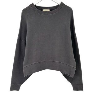 Na Nin Margot Rippled Cotton Cropped Gray Oversized Ribbed Loose Fit Sweatshirt